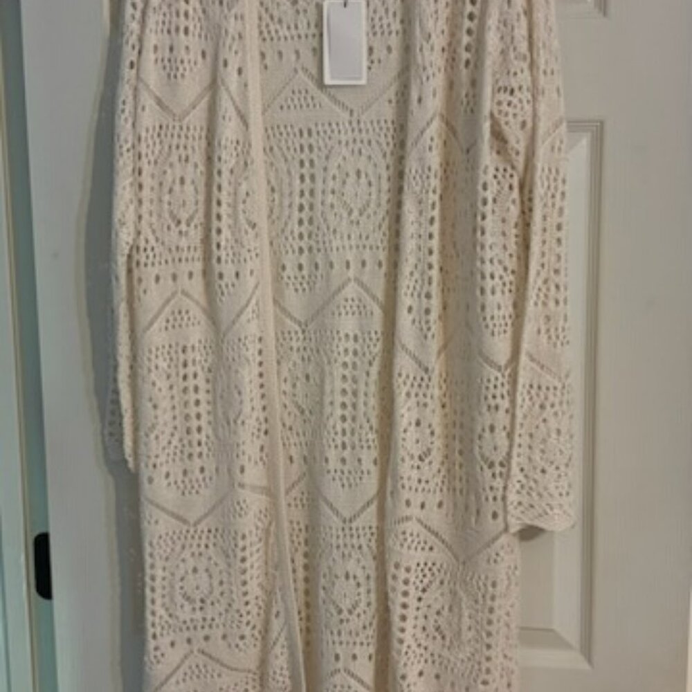 NWT Chelsea and Theodore Crochet Long Cardigan